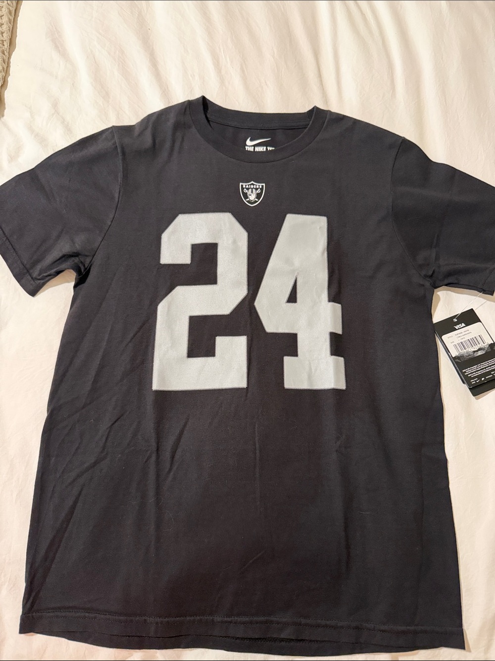Nike Kids Black Tee with Large Silver 24 and Raiders Logo